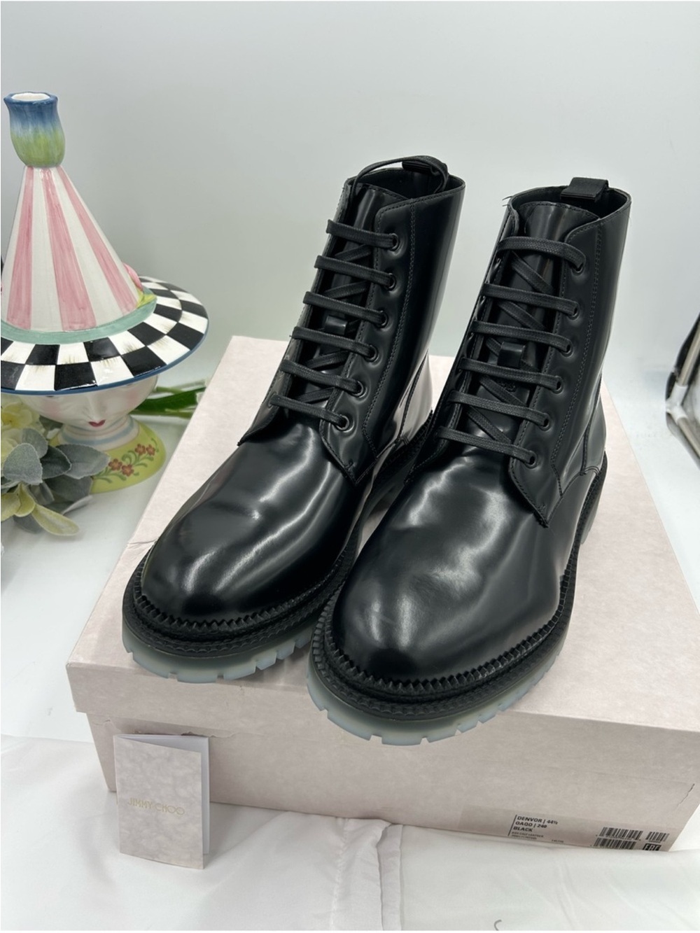 Men’s Jimmy Choo, Denver, black leather lace up combat boots size 44.5/11.5 US